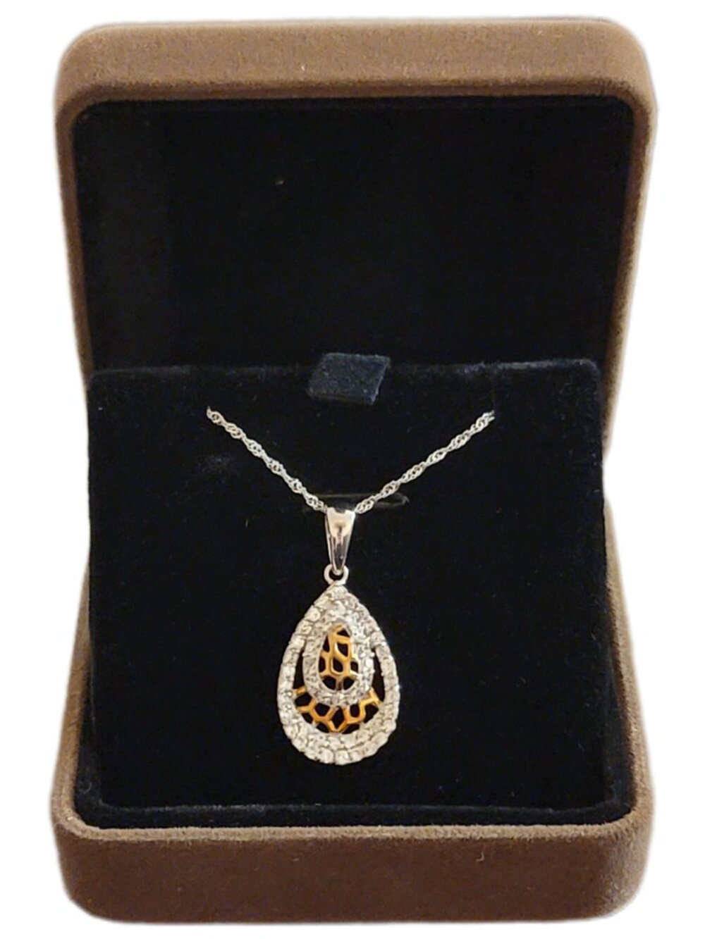Sterling Silver Teardrop Necklace CZ Halo Honeycomb 18" NWT